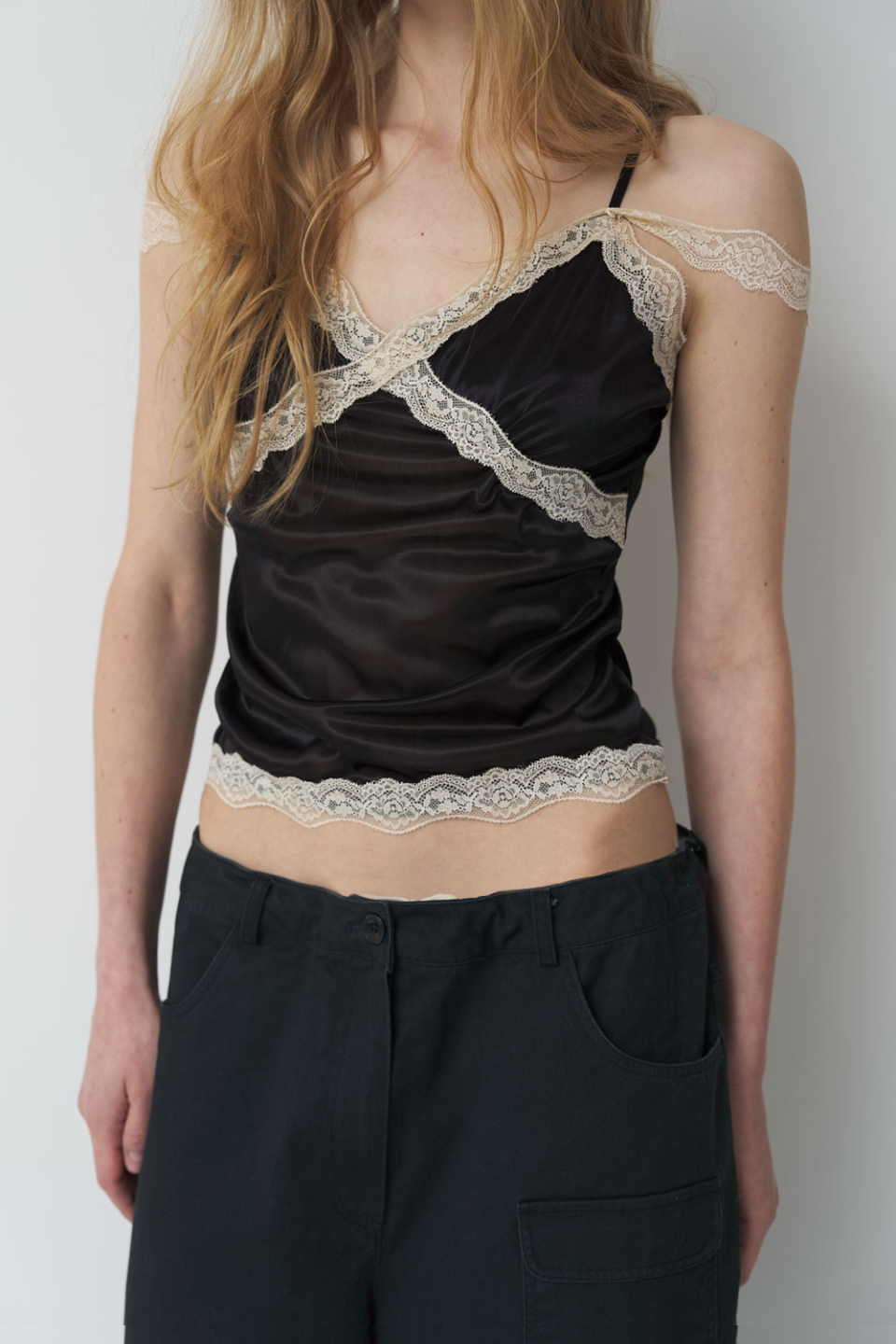 PREFERPREFER DOUBLE STRAP LACE CAMISOLE - 2 COLORS BLACK