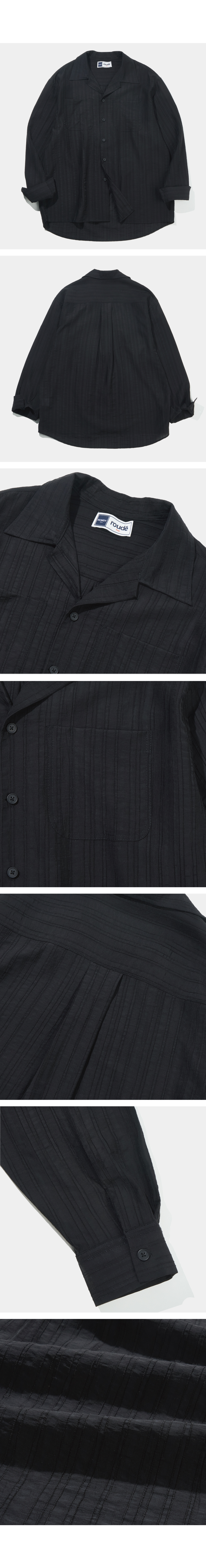 AIRY SHEER STRIPE OPEN COLLAR SHIRT - 3 COLORS BLACK