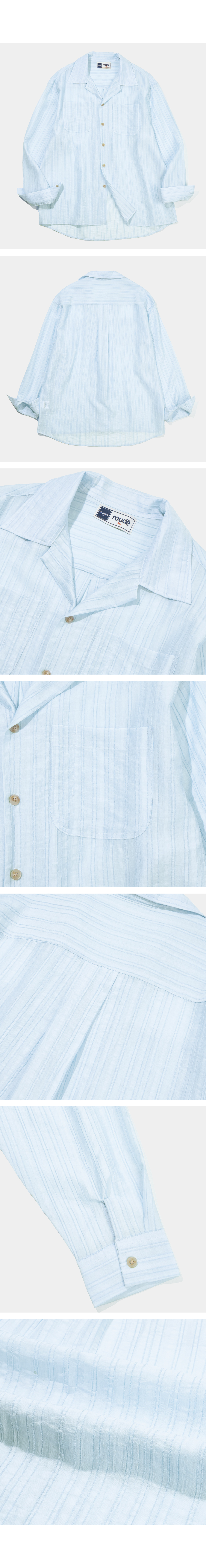 AIRY SHEER STRIPE OPEN COLLAR SHIRT - 3 COLORS SKY BLUE