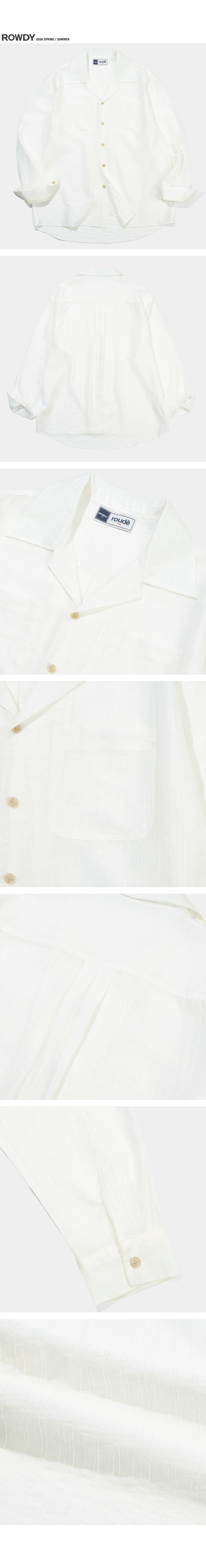 AIRY SHEER STRIPE OPEN COLLAR SHIRT - 3 COLORS WHITE