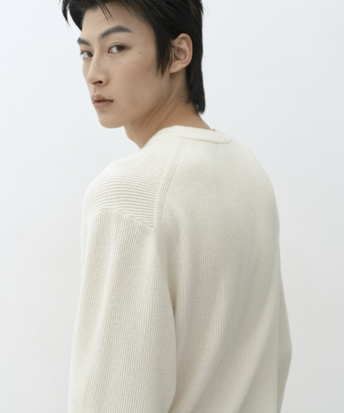 VICTORIA WOOL Minimal Ribbed Henley Neck Knit [Facial Creams] thumbnail 7