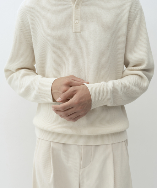 VICTORIA WOOL Minimal Ribbed Henley Neck Knit [Facial Creams] thumbnail 8