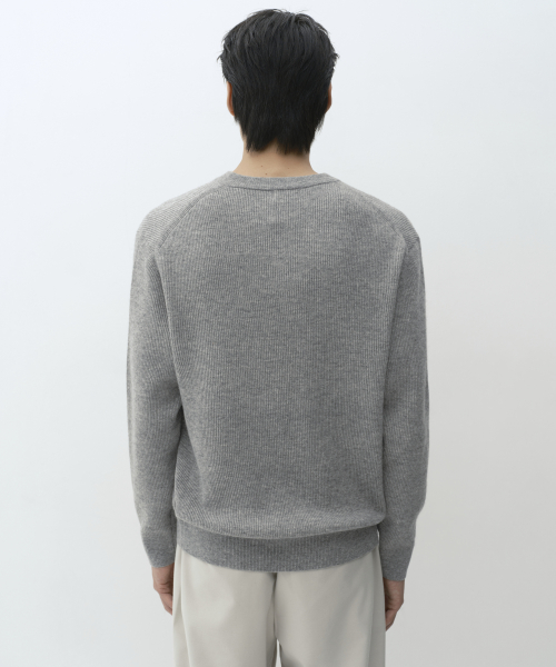 VICTORIA WOOL Minimal Ribbed Henley Neck Knit [Melange Light Gray] thumbnail 3