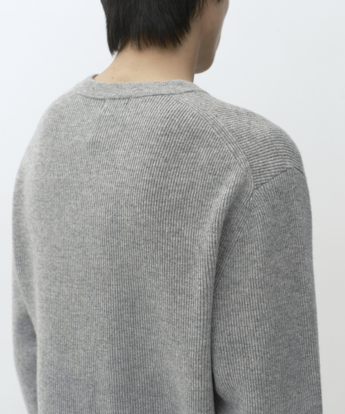 VICTORIA WOOL Minimal Ribbed Henley Neck Knit [Melange Light Gray] thumbnail 5