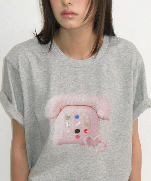 RONRON BUTTON RETRO TELEPHONE T SHIRT GREY