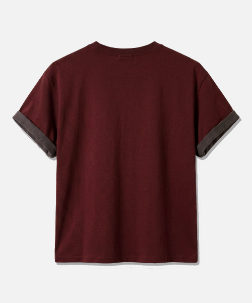 Roll-up sleeve cropped short-sleeve T-shirt burgundy thumbnail 3
