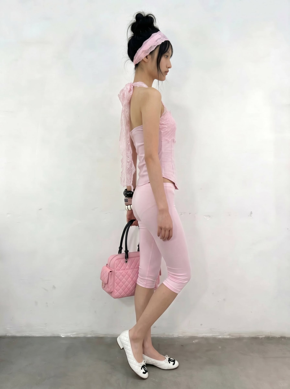 BNFROM BABY PINK LACE HALTER TOP AS SHOWN