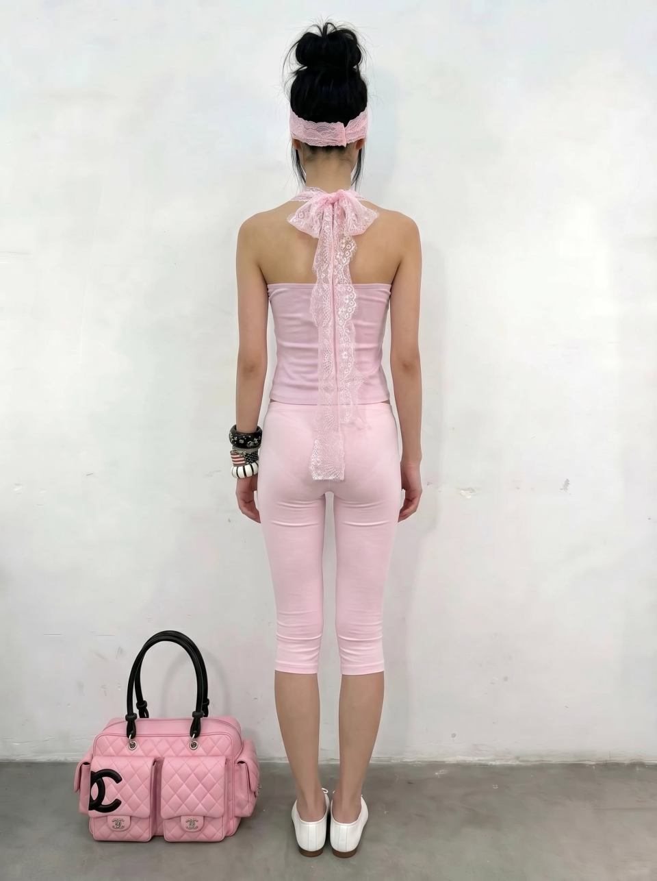 BNFROM BABY PINK LACE HALTER TOP AS SHOWN