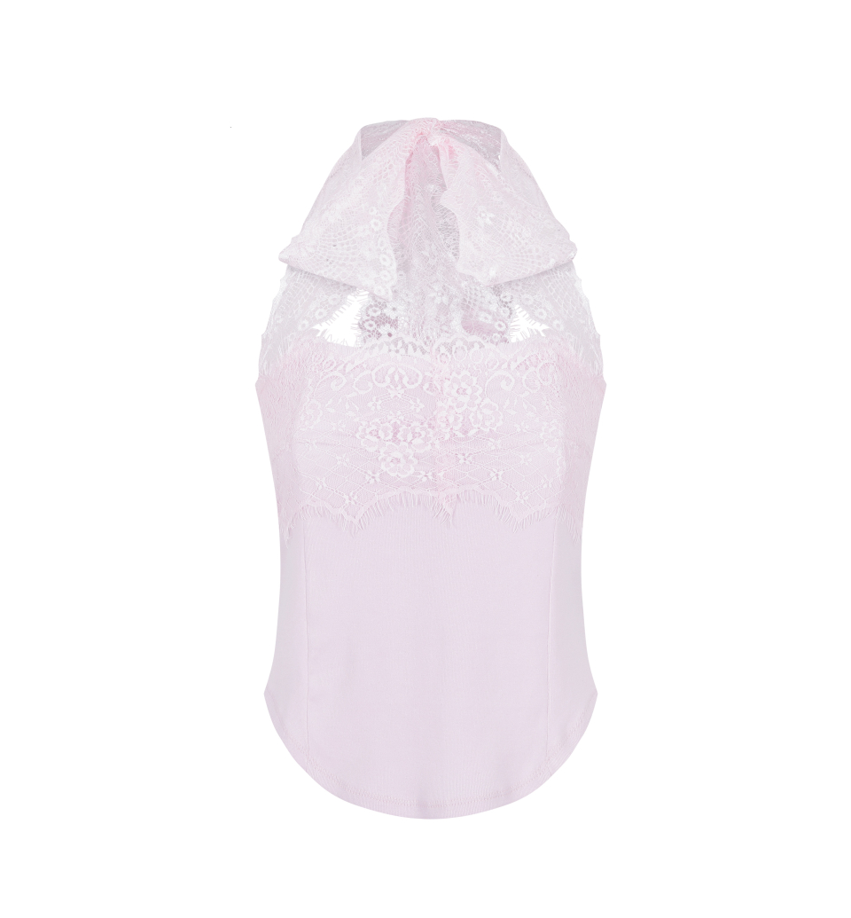 BNFROM BABY PINK LACE HALTER TOP AS SHOWN