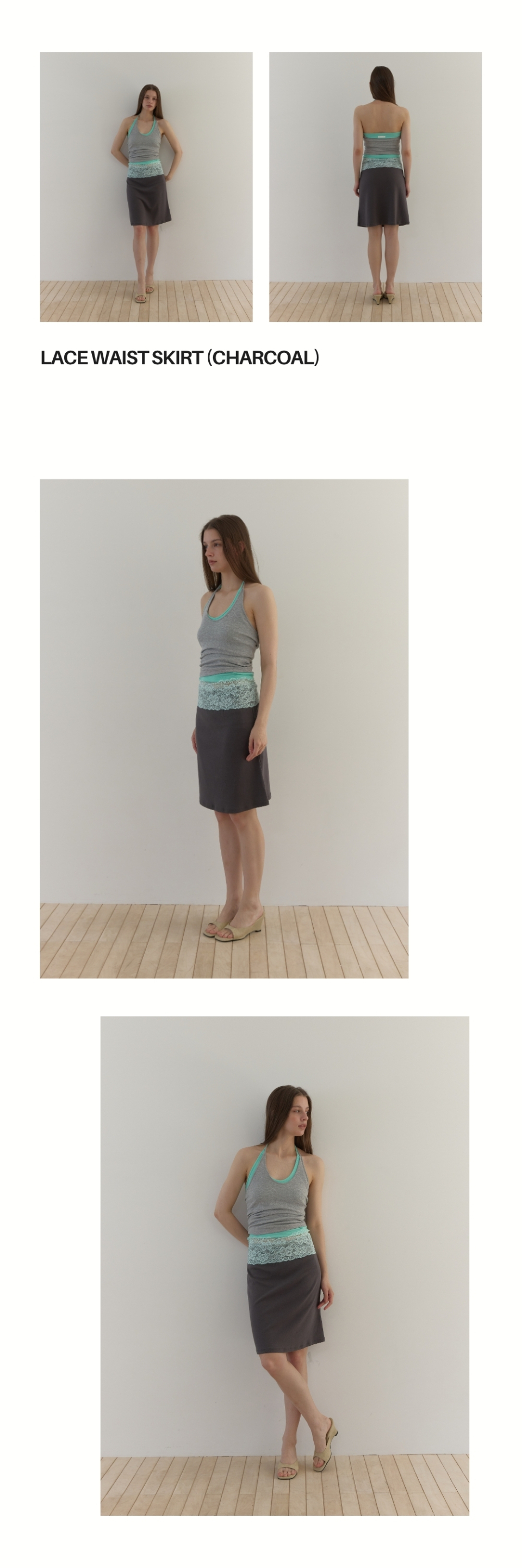 LACE WAIST SKIRT - 3 COLORS CHARCOAL