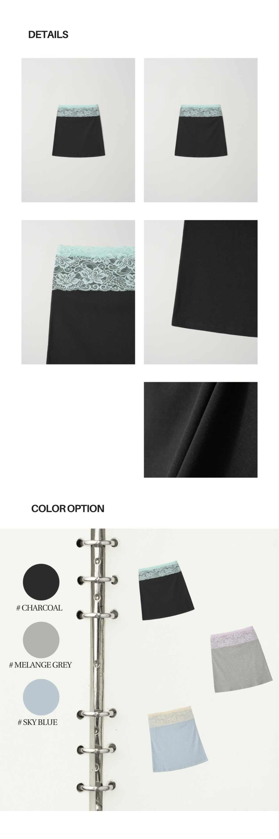 LACE WAIST SKIRT - 3 COLORS CHARCOAL