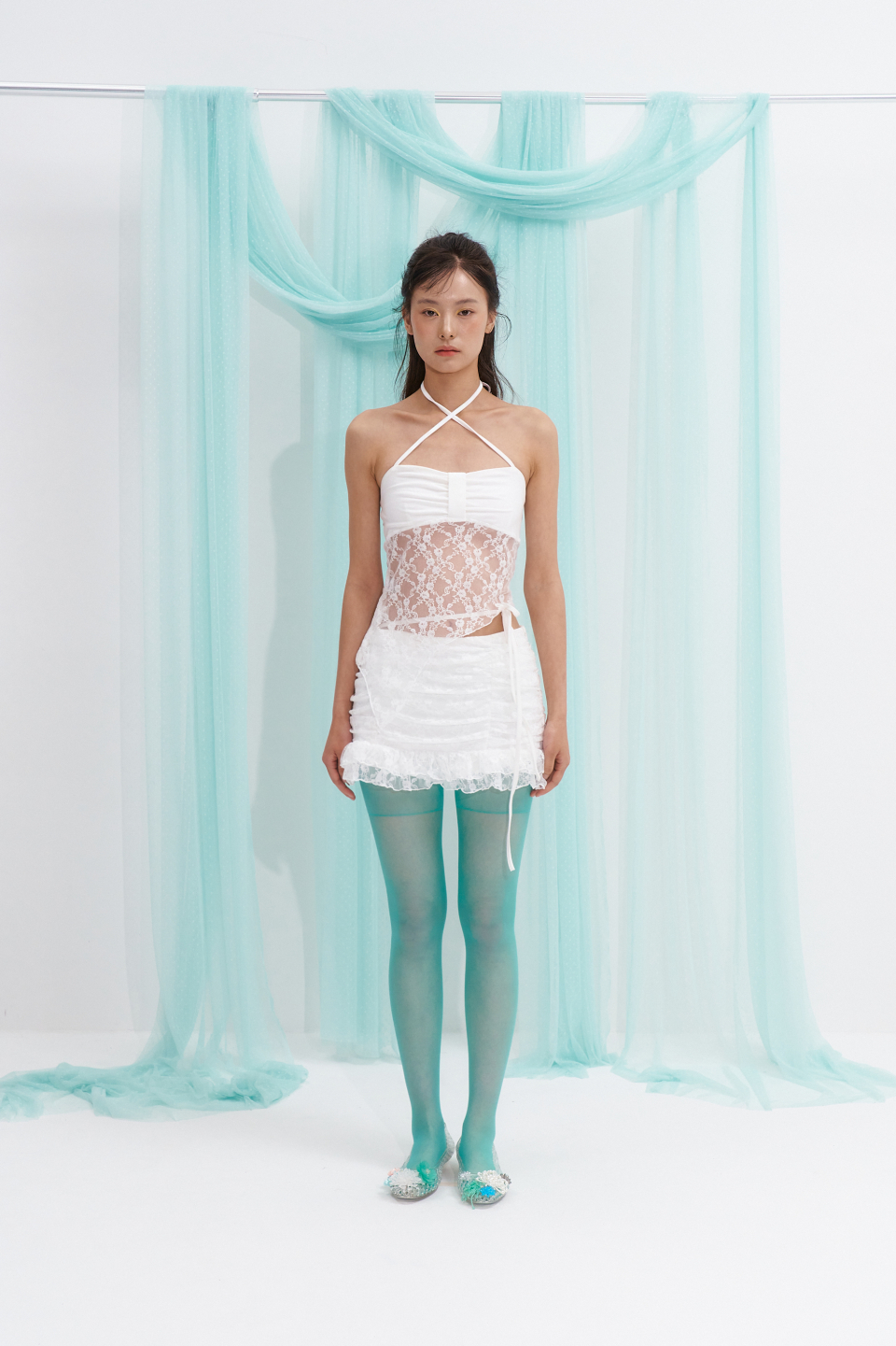 DRYROSE UNBALANCED LACE TOP - 3 COLORS WHITE