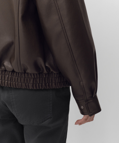 Women's Synthetic Leather High Neck Blouson Jacket [Brown] thumbnail 8