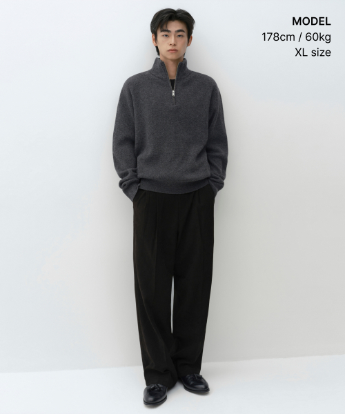 VICTORIA WOOL Minimal Ribbed Quarter-Zip Sweater Medium Gray thumbnail 2