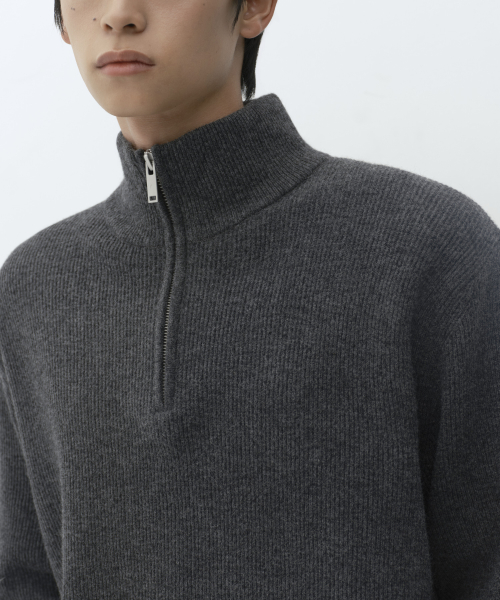 VICTORIA WOOL Minimal Ribbed Quarter-Zip Sweater Medium Gray thumbnail 5