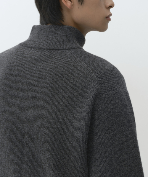 VICTORIA WOOL Minimal Ribbed Quarter-Zip Sweater Medium Gray thumbnail 6