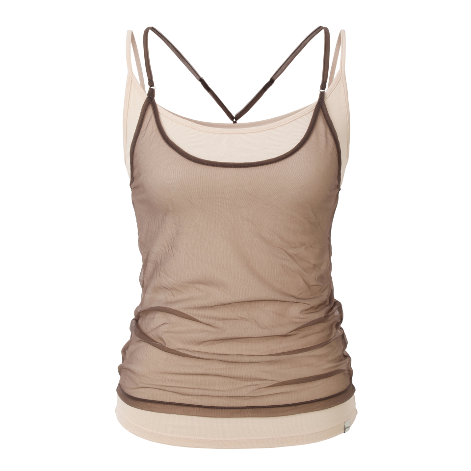 MIRECO SOFT MESH LAYER CAMI - 2 COLORS MOCHA