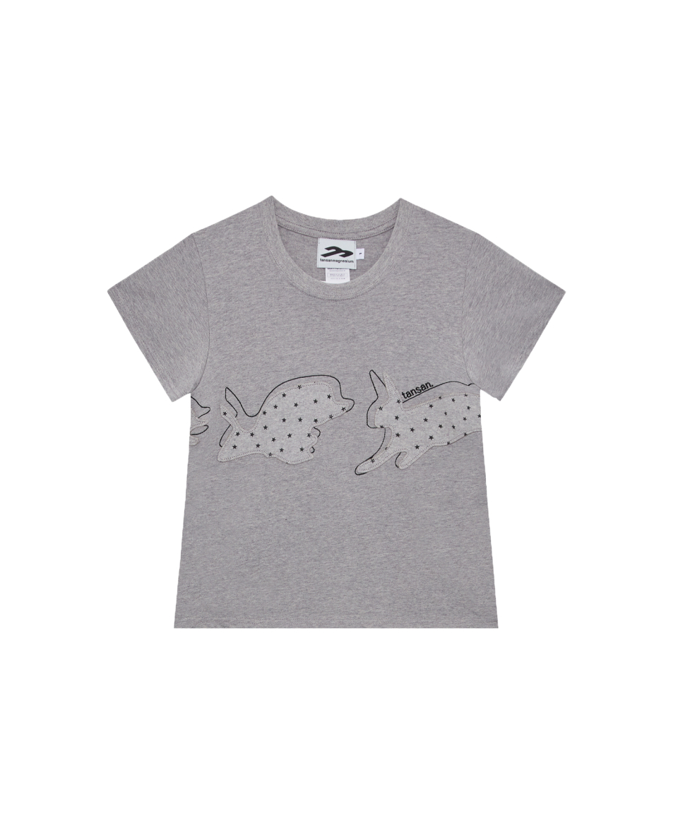 RABBIT APPLIQUE TEE - 2 COLORS GREY