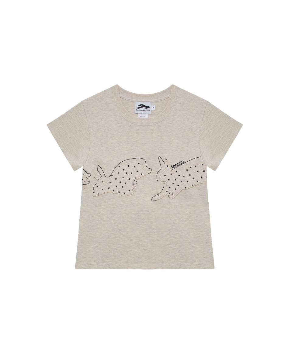 RABBIT APPLIQUE TEE - 2 COLORS IVORY