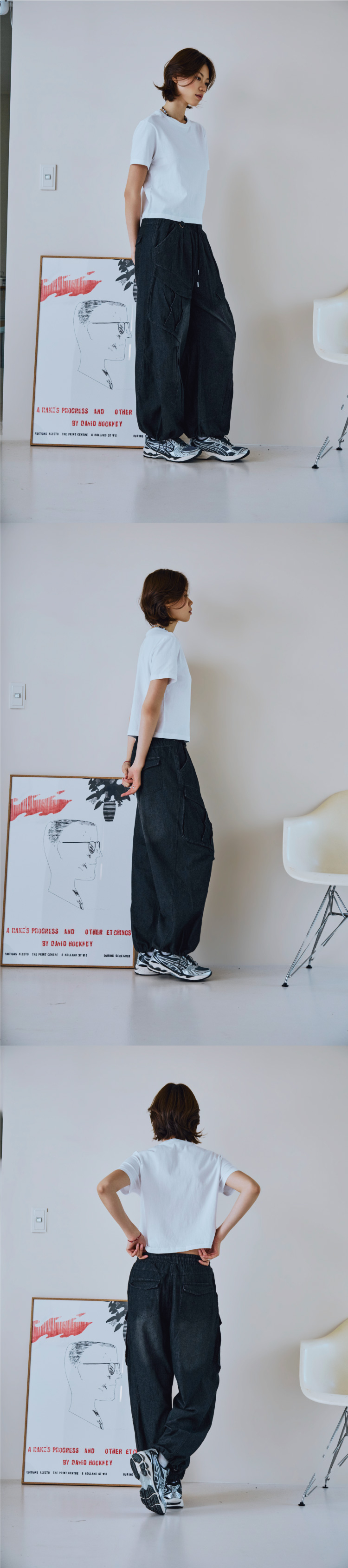 WASHED BALLOON CARGO DENIM PANTS - 2 COLORS BLACK