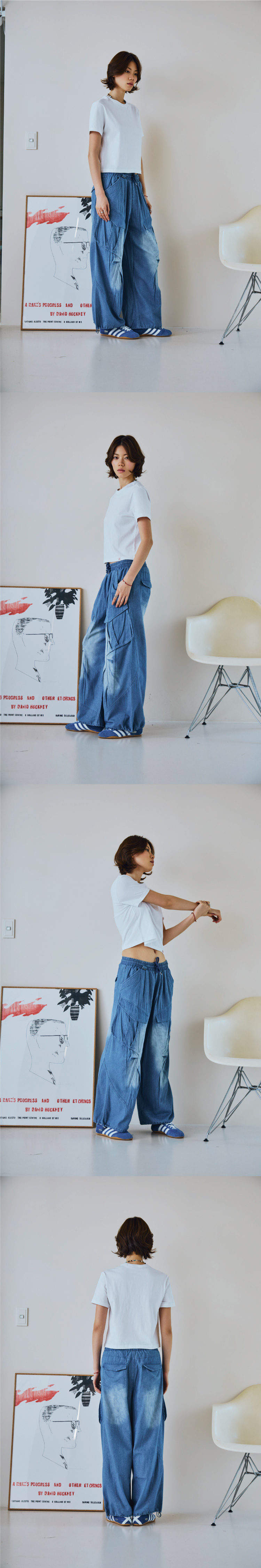 WASHED BALLOON CARGO DENIM PANTS - 2 COLORS INDIGO