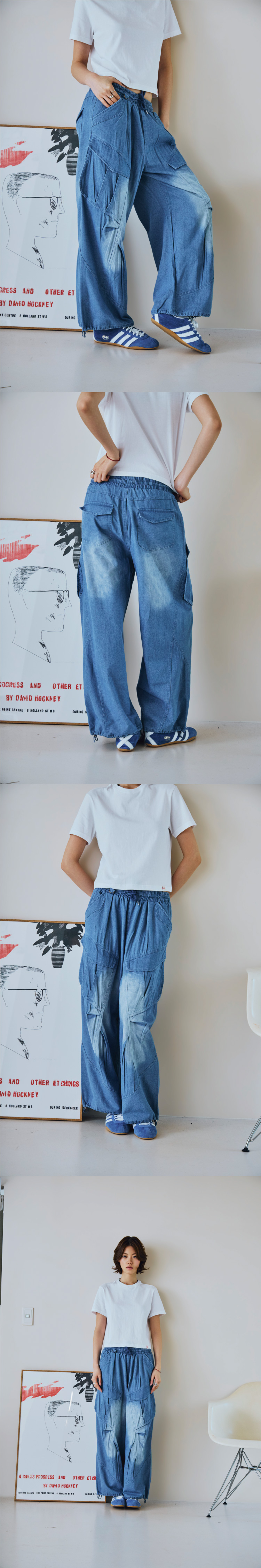 WASHED BALLOON CARGO DENIM PANTS - 2 COLORS INDIGO