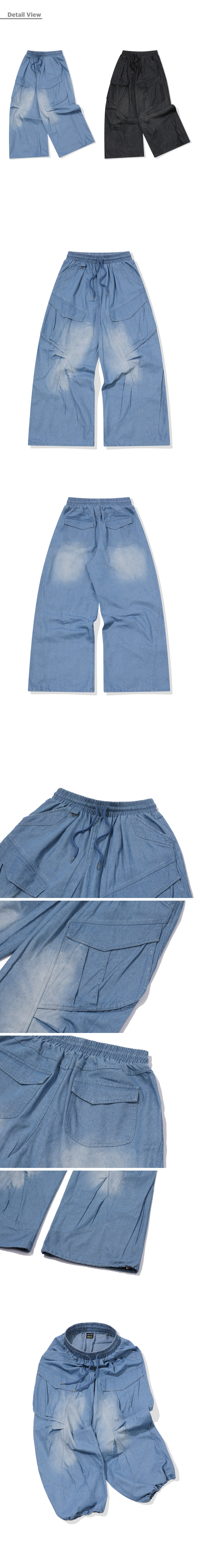 WASHED BALLOON CARGO DENIM PANTS - 2 COLORS INDIGO