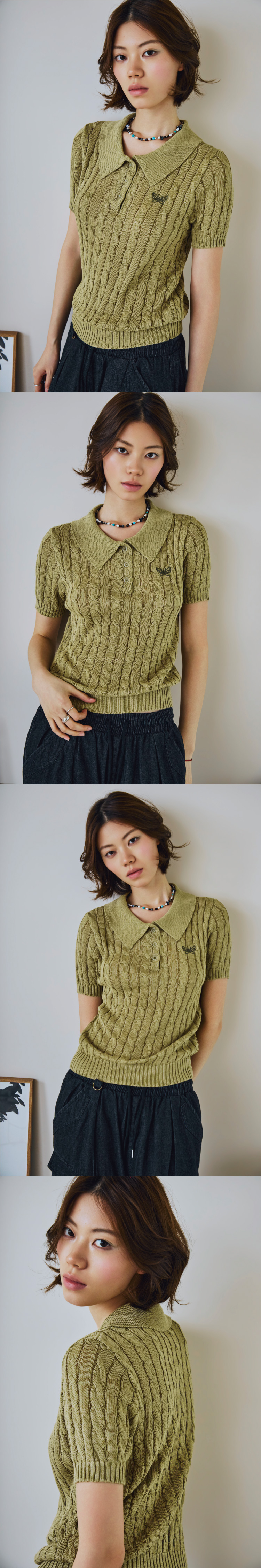 SHORT SLEEVE COLLAR KNIT - 2 COLORS AS SHOWN