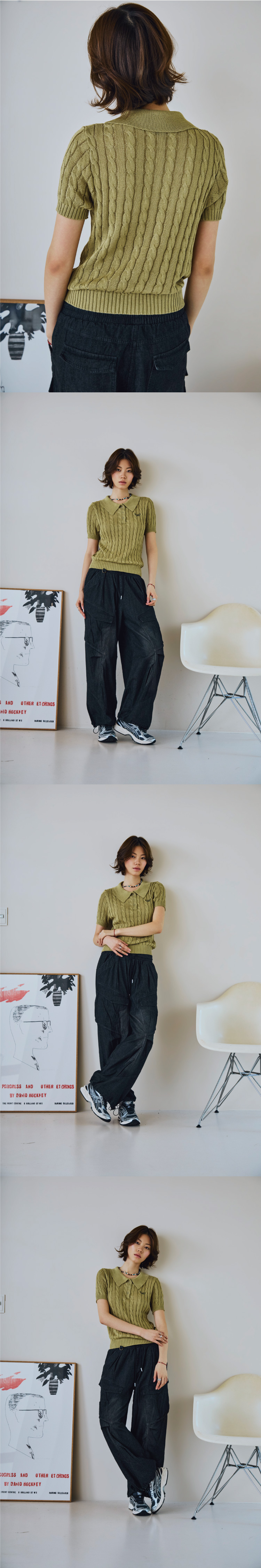 SHORT SLEEVE COLLAR KNIT - 2 COLORS AS SHOWN