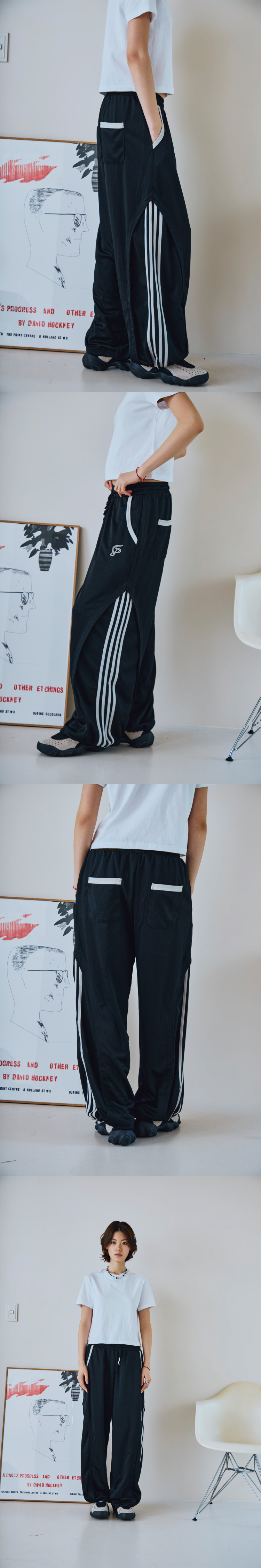 CURVED LINE TRACK PANTS - 2 COLORS BLACK