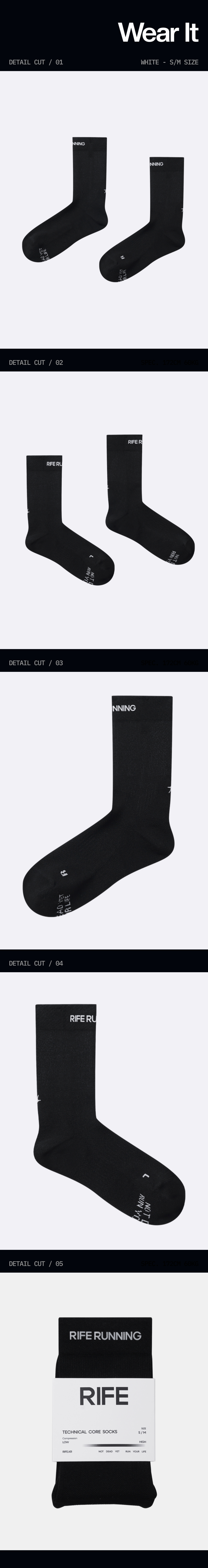 TECHNICAL CORE CUSHIONING RUNNING SOCKS - 2 COLORS BLACK