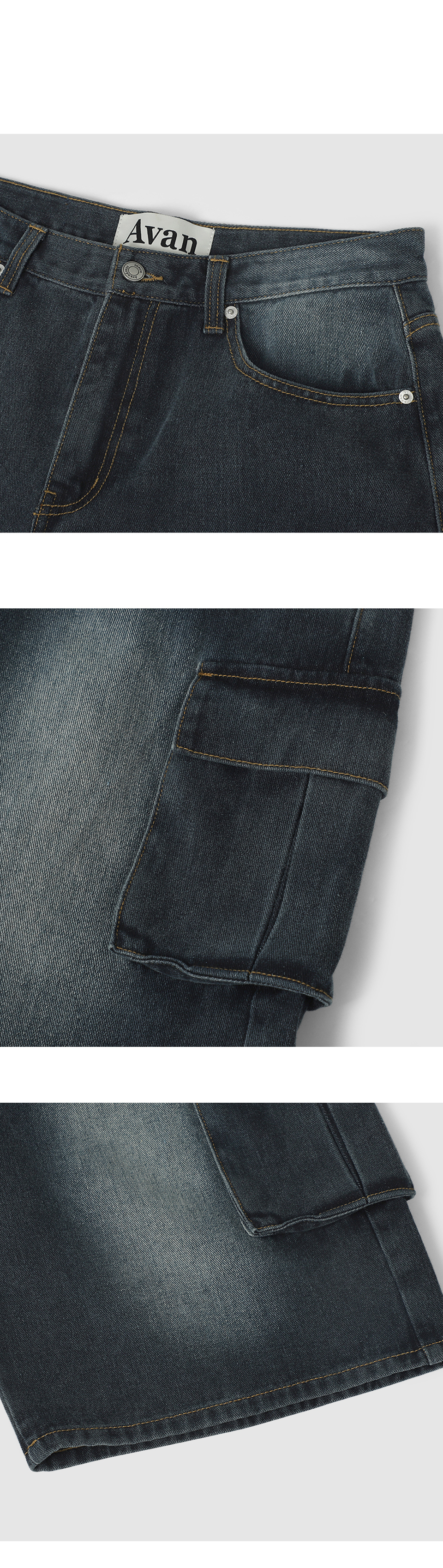WIDE CARGO HALF DENIM SHORTS - 2 COLORS BLUE