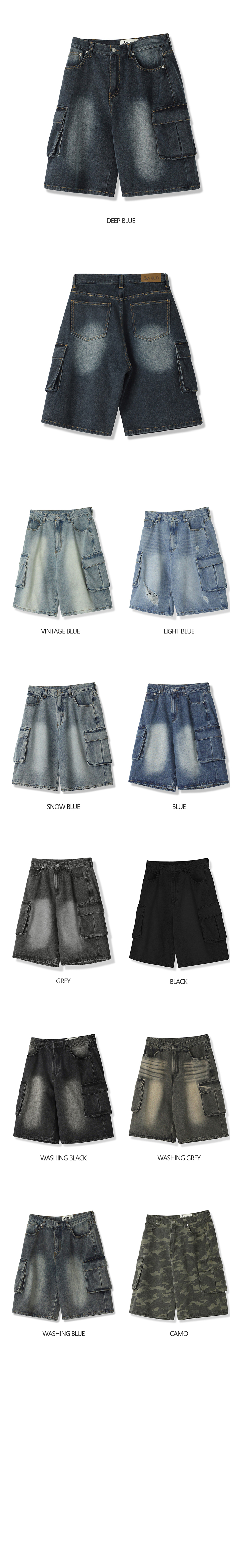 WIDE CARGO HALF DENIM SHORTS - 2 COLORS BLUE