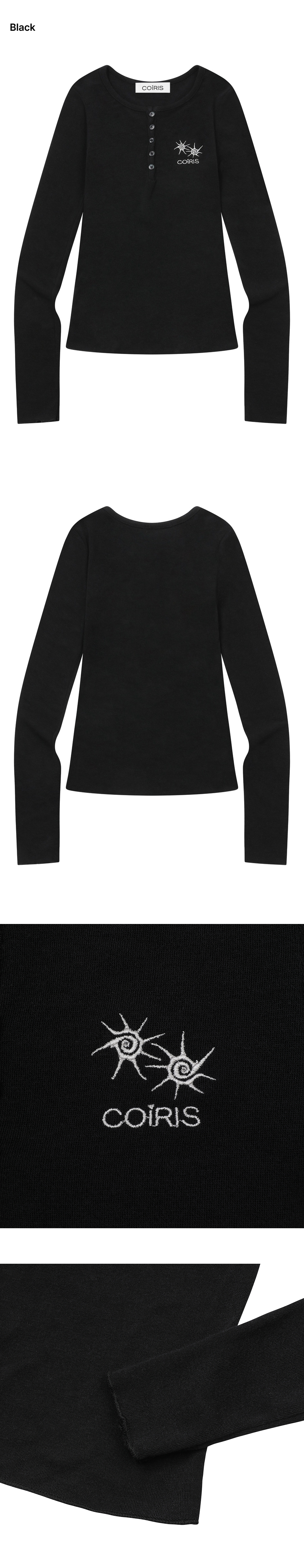 BUTTON LONG SLEEVE TEE - 2 COLORS BLACK