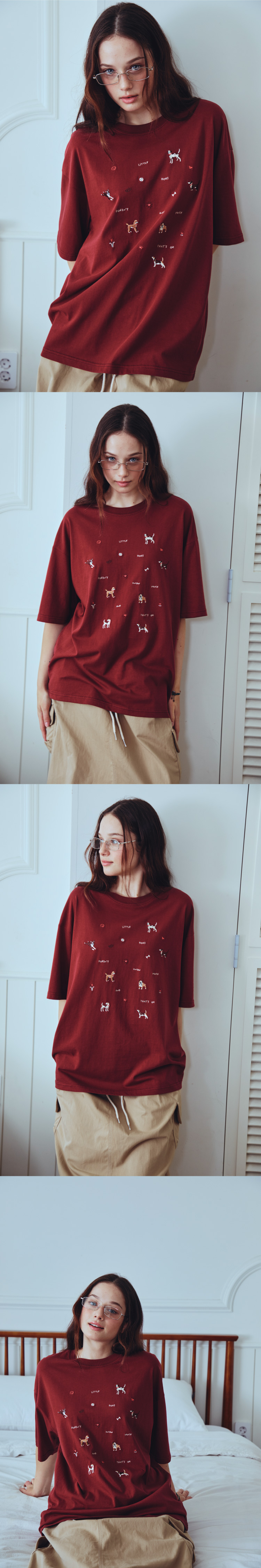 PUPPY STITCH SHORT SLEEVE TEE - 2 COLORS BURGUNDY
