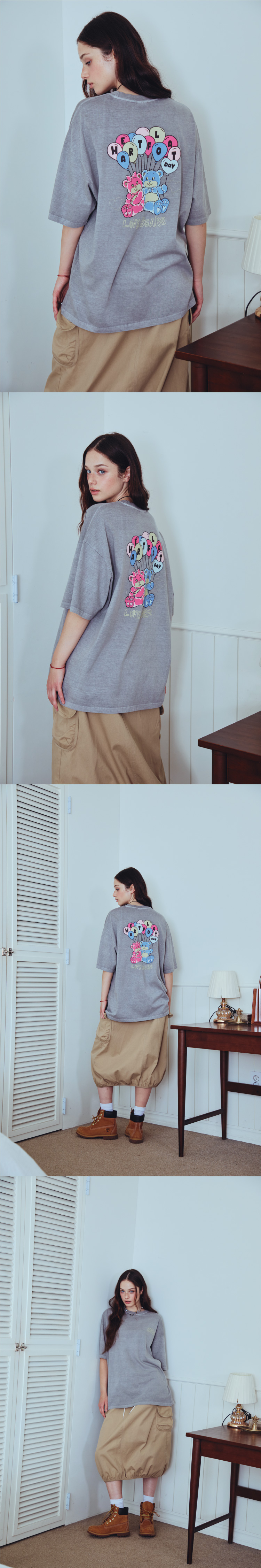 HAPPY BALLOON PIGMENT SHORT SLEEVE TEE - 3 COLORS GREY