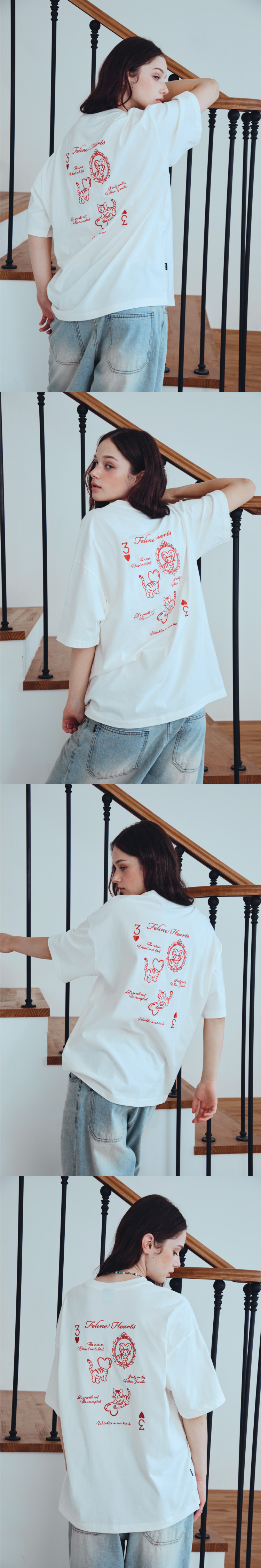 CAT EMBROIDERY SHORT SLEEVE TEE - 2 COLORS CREAM