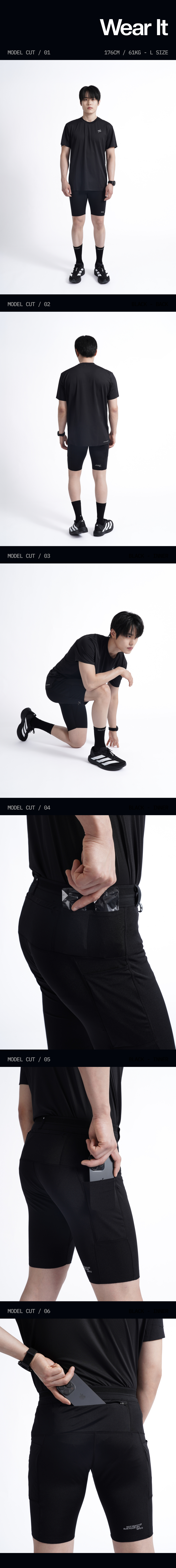 CARGO SHELL COMPRESSION RUNNING HALF TIGHTS - 3 COLORS BLACK