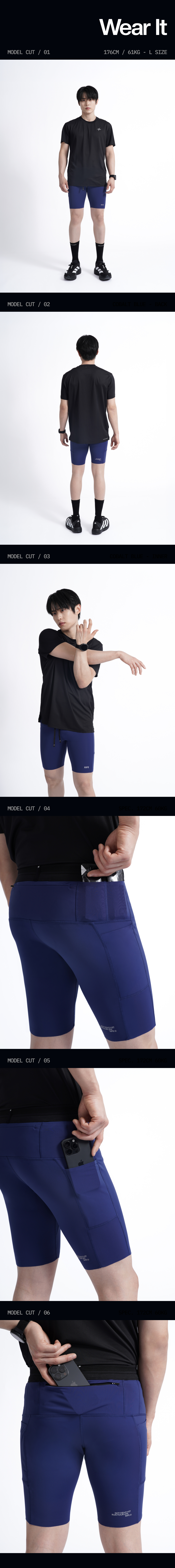 CARGO SHELL COMPRESSION RUNNING HALF TIGHTS - 3 COLORS BLUE