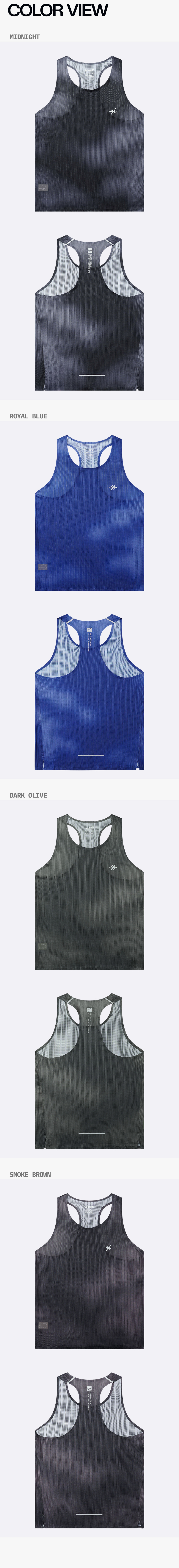 TECH DYE RUNNING SINGLET - 4 COLORS AS SHOWN
