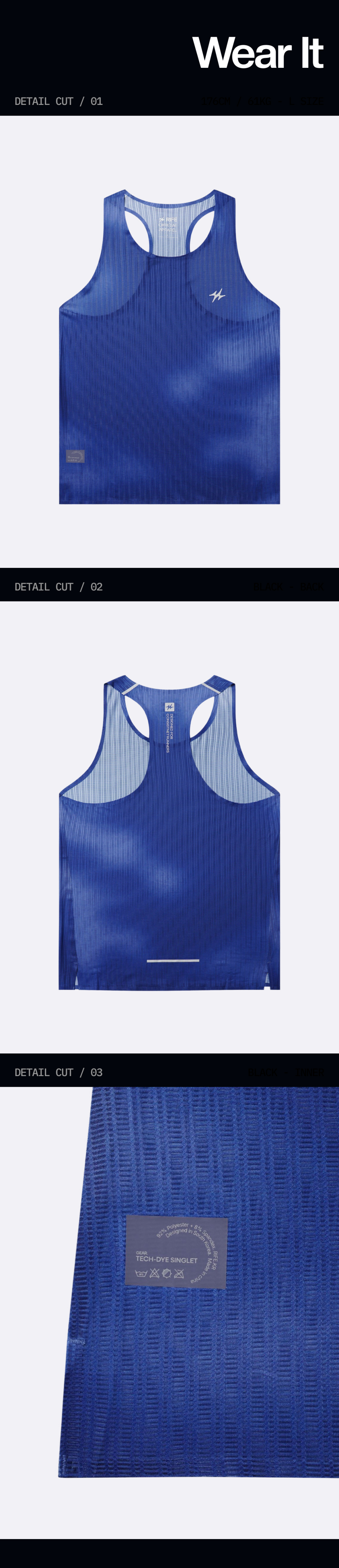 TECH DYE RUNNING SINGLET - 4 COLORS BLUE