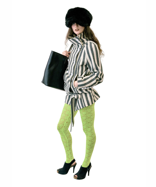 Wool Trench Half Coat Gray Stripe
