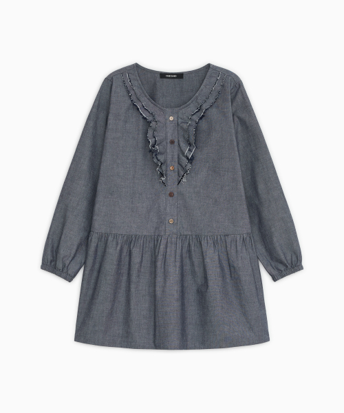 VINTAGE RUFFLE DRESS, DENIM thumbnail 2