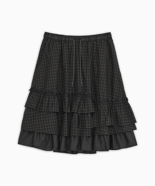 CHECK FRILL MIDI SKIRT, BROWN thumbnail 2