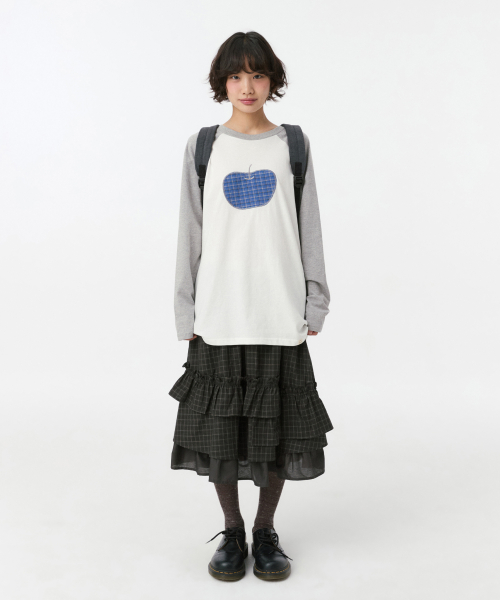 CHECK FRILL MIDI SKIRT, BROWN thumbnail 10