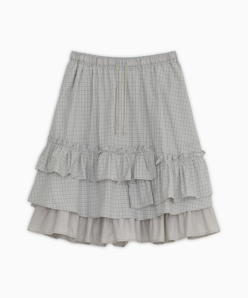 CHECK FRILL MIDI SKIRT, LIGHT BEIGE thumbnail 2