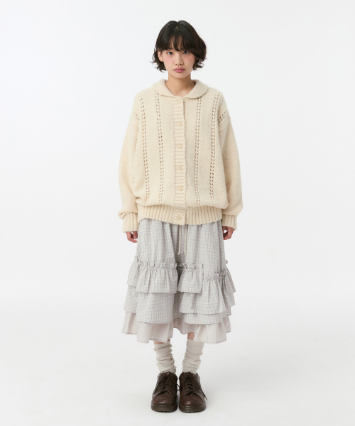CHECK FRILL MIDI SKIRT, LIGHT BEIGE thumbnail 12