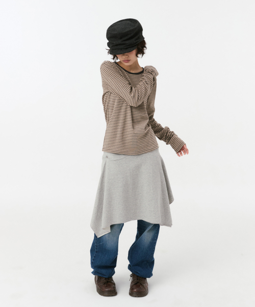 TWO WAY ASYMMETRIC JERSEY SKIRT, GRAY thumbnail 10