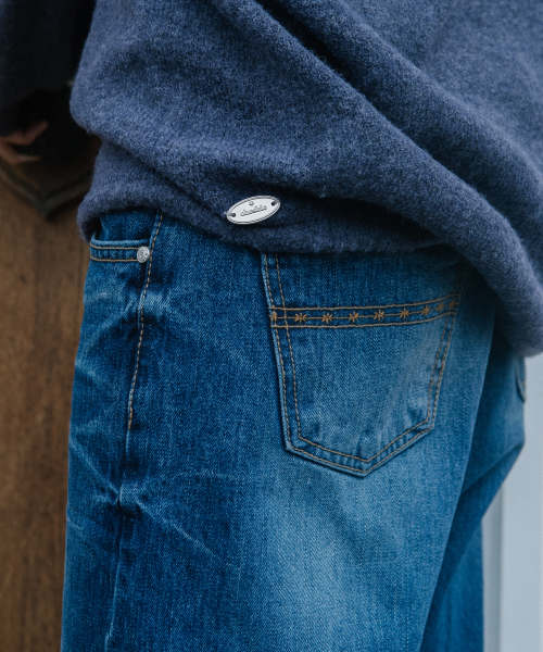 VINTAGE EMBROIDERED DENIM PANTS, BLUE thumbnail 11