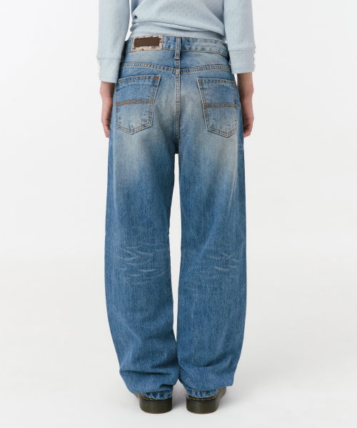 VINTAGE EMBROIDERED DENIM PANTS, BLUE thumbnail 12
